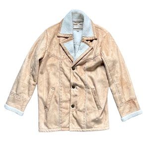 Powder River PR Outfitters Faux Suede Leather Sherpa Lined Winter Tan Coat EUC M